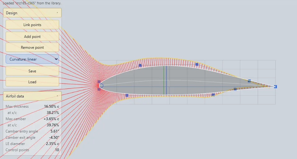 SHAPER.XYZ NURBS airfoil designer with control points and curvature combs
